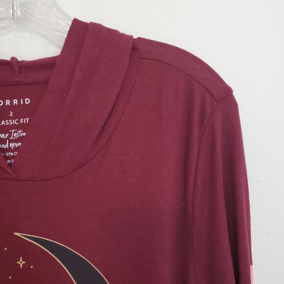 Torrid classic fit maroon long sleeve hooded tee - Picture 2 of 15